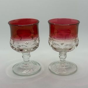 Kings Crown Flash Ruby-Thumbprint Goblets- Tiffin-Franciscan, set of 2, Vintage.